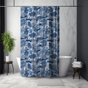 Elegant Blue Chinoiserie White Willow Toile