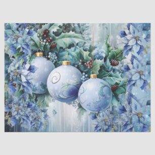 Elegant Blue Christmas Balls Floral Decoupage Tissue Paper