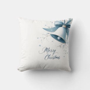 Elegant Blue Christmas Bell Throw Pillow