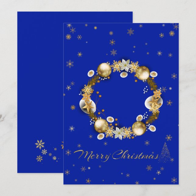 Elegant Blue Christmas Card ♡ (Front/Back)