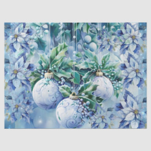 Elegant Blue Christmas Floral Balls Decoupage Tissue Paper