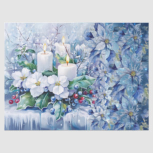 Elegant Blue Christmas Floral Candles Decoupage Tissue Paper