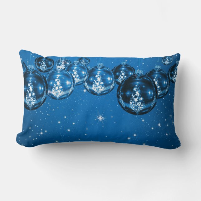 Elegant blue Christmas Lumbar Pillow (Front)