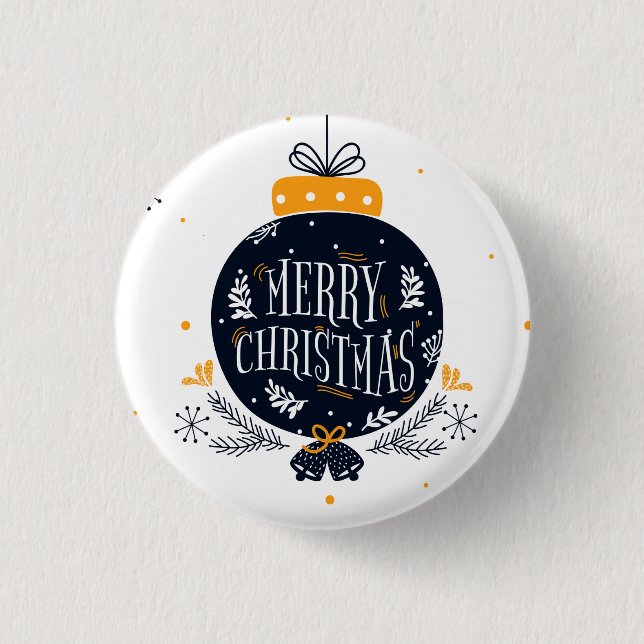 Elegant Blue Christmas Ornament | Pin Button (Front)