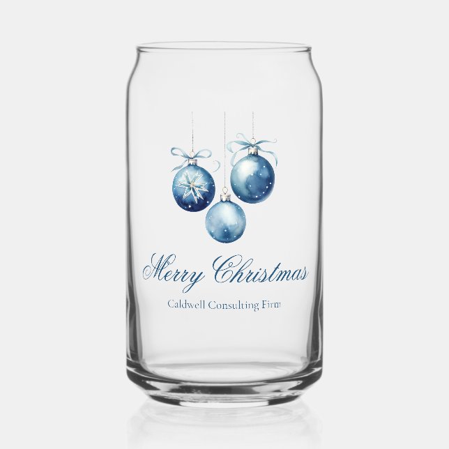 Elegant Blue Christmas Ornaments Company Party Can Glass (Front)