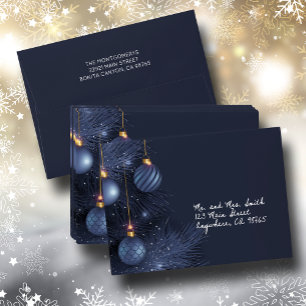 Elegant Blue Christmas Ornaments on Dark Blue Envelope