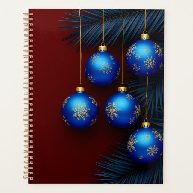 Elegant Blue Christmas Ornaments Planner (Front)