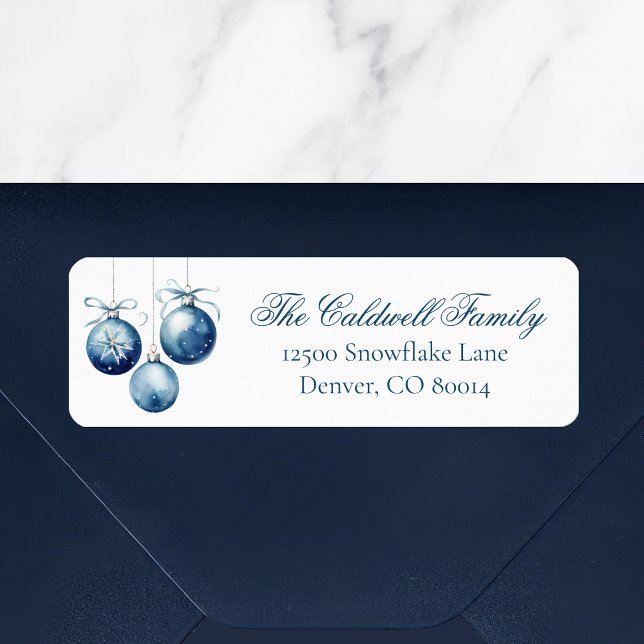 Elegant Blue Christmas Ornaments Return Address (Creator Uploaded)