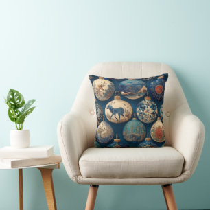 Elegant Blue Christmas Ornaments Throw Pillow