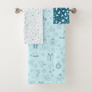 Elegant Blue Christmas Pattern Bath Towel Set