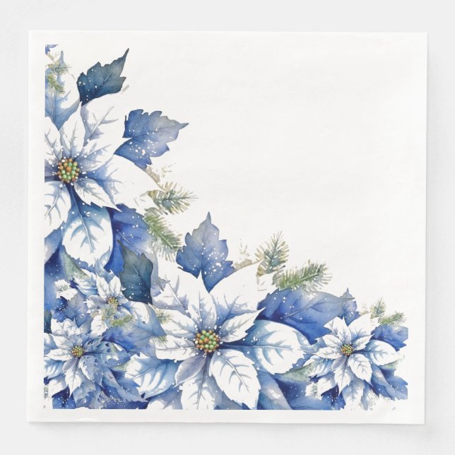 Elegant Blue Christmas Poinsettia  Napkin (Front)