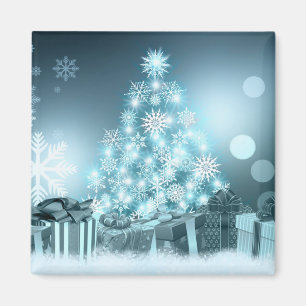 Elegant Blue Christmas Tree Holiday Gifts Magnet