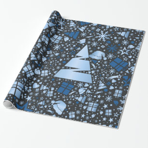 Elegant Blue Christmas Tree Pattern Wrapping Paper