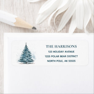 Elegant Blue Christmas Tree Return Address