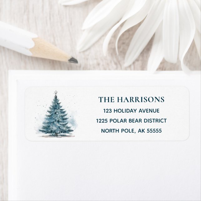 Elegant Blue Christmas Tree Return Address (Insitu)