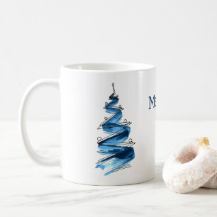 Elegant Blue Christmas Tree Watercolour  Coffee Mug