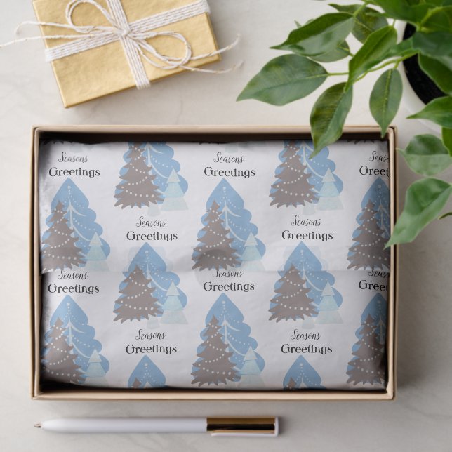 Elegant Blue Christmas Trees Holiday Christmas Tissue Paper (Gift)