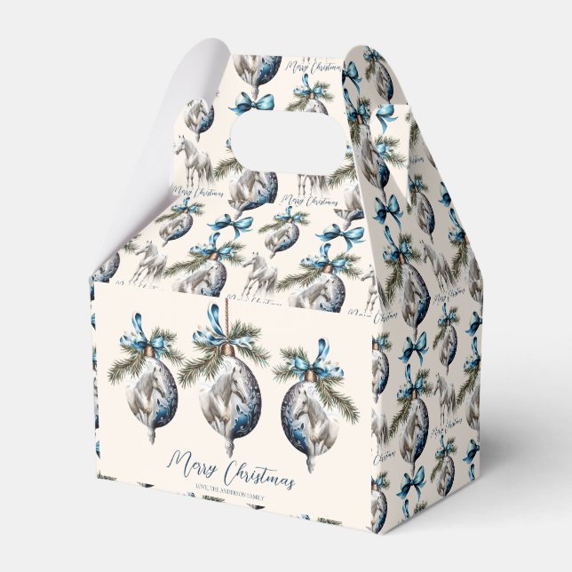 Elegant blue Christmas white horse  Favor Box (Front Side)