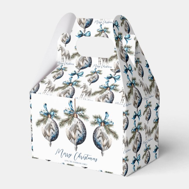Elegant blue Christmas white horse  Favor Box (Front Side)