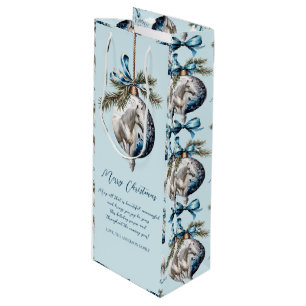 Elegant blue Christmas white horse quote Wine Gift Bag