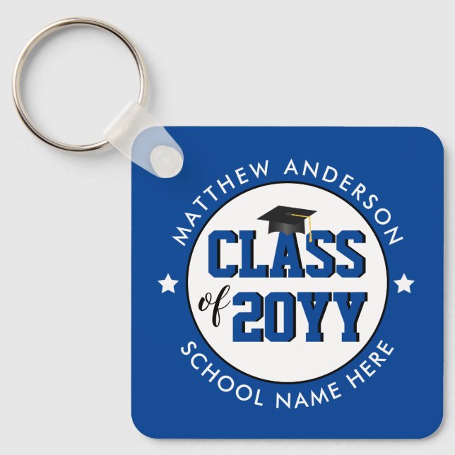 Elegant Blue Class of 2021 Graduate Graduation Keychain (Front)
