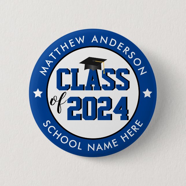 Elegant Blue Class of 2024 Graduate Graduation 2 Inch Round Button (Front)