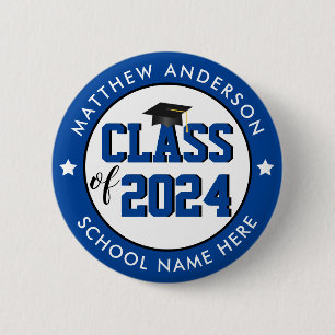 Elegant Blue Class of 2024 Graduate Graduation 2 Inch Round Button