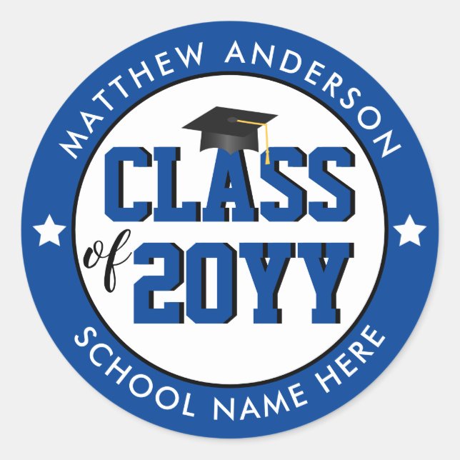 Elegant Blue Class of 2024 Graduation Party Classic Round Sticker (Front)