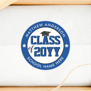 Elegant Blue Class of 2024 Graduation Party Classic Round Sticker