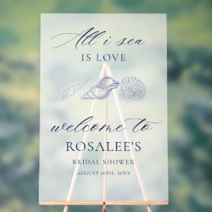 Elegant Blue Coastal Bridal Shower Welcome Acrylic Sign
