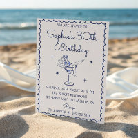 Elegant Blue Cocktail Martini Glass 30th Birthday