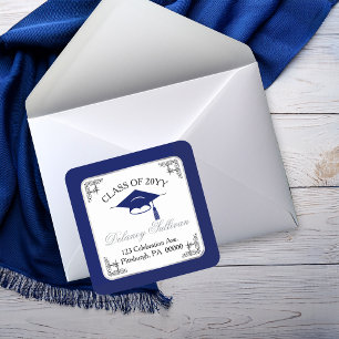 Elegant Blue College Graduation Return Address Square Sticker