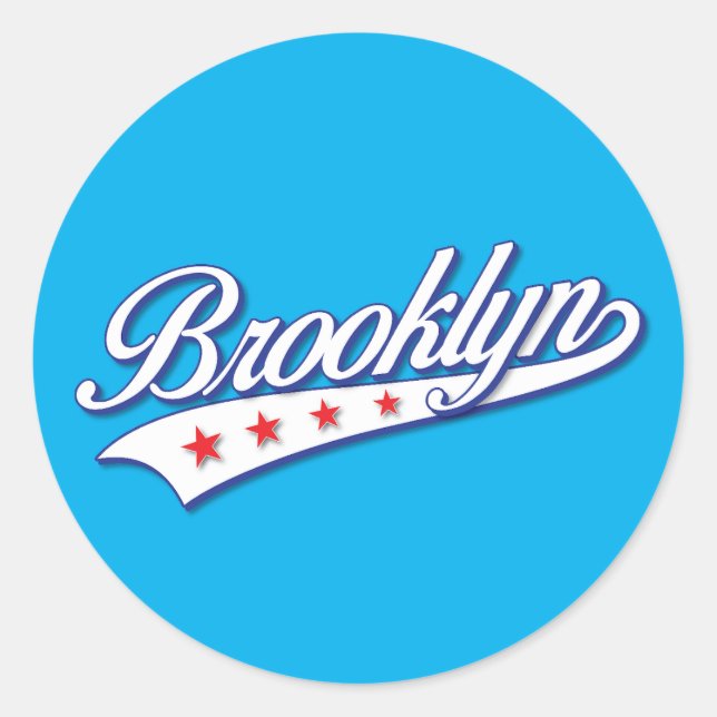 Elegant Blue Colour Brooklyn Swoosh Logo Design Classic Round Sticker (Front)