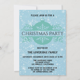 Elegant Blue Company Holiday Christmas Party Snow Invitation