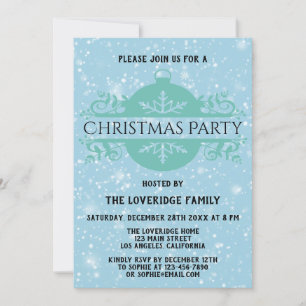 Elegant Blue Company Holiday Christmas Party Snow Invitation