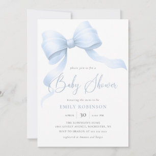 Elegant Blue Coquette Bow Boy Baby Shower Invitation