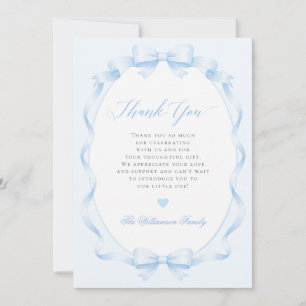 Elegant Blue Coquette Bow Boy Baby Shower Thank You Card
