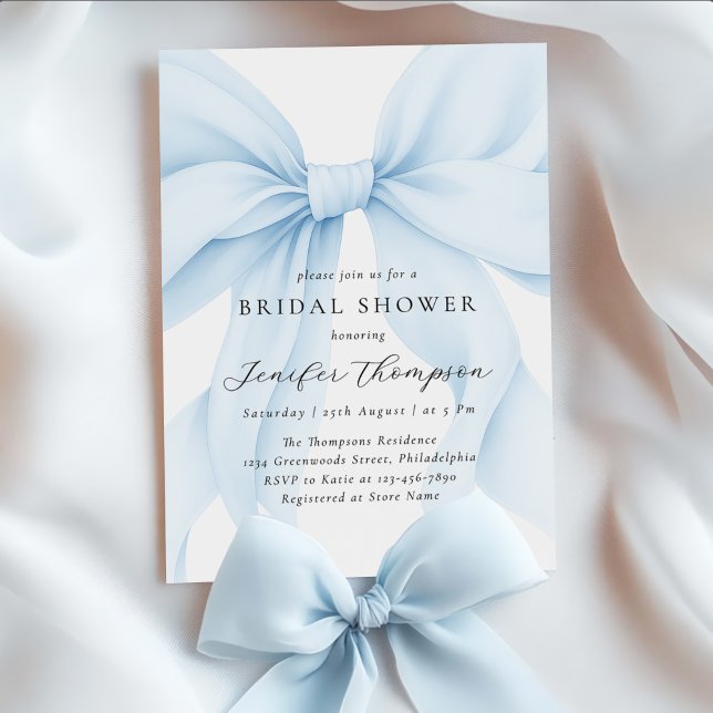 Elegant Blue Coquette Bow Bridal Shower Invitation (Creator Uploaded)