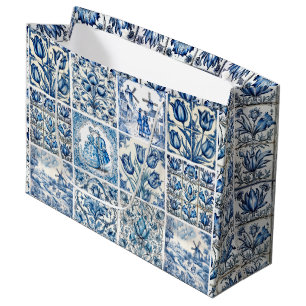 Elegant Blue country floral toile Large Gift Bag