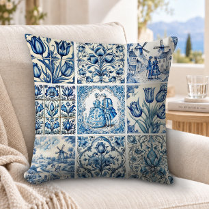 Elegant Blue country floral toile Throw Pillow
