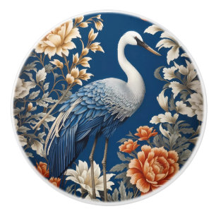 Elegant Blue Crane William Morris Inspired Ceramic Knob