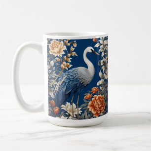 Elegant Blue Crane William Morris Inspired Coffee Mug
