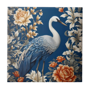 Elegant Blue Crane William Morris Inspired Tile