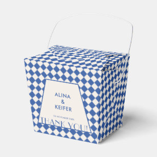 Elegant Blue & Cream Chequered Wedding Favor Box