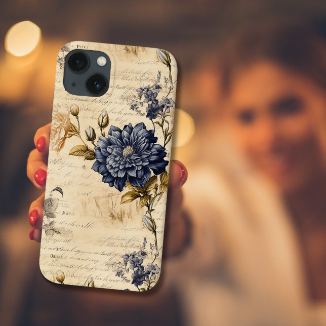 Elegant Blue Cream Floral Pattern Case-Mate iPhone Case (Creator Uploaded)