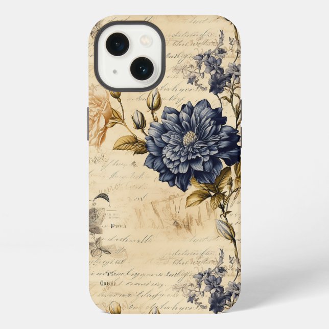 Elegant Blue Cream Floral Pattern iPhone Case (Back)