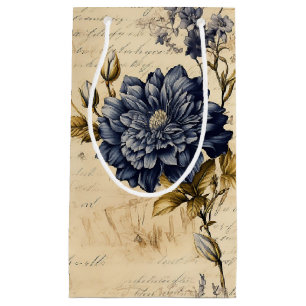 Elegant Blue Cream Floral Pattern Small Gift Bag