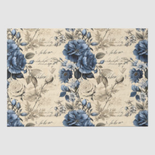 Elegant Blue Cream Floral Pattern Tissue Paper