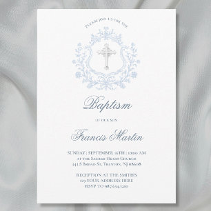 elegant blue crest Baptism Invitation