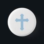 Elegant Blue Cross  1 Inch Round Button<br><div class="desc">Elegant blue cross design for baby boy Baptisms and Christenings.</div>
